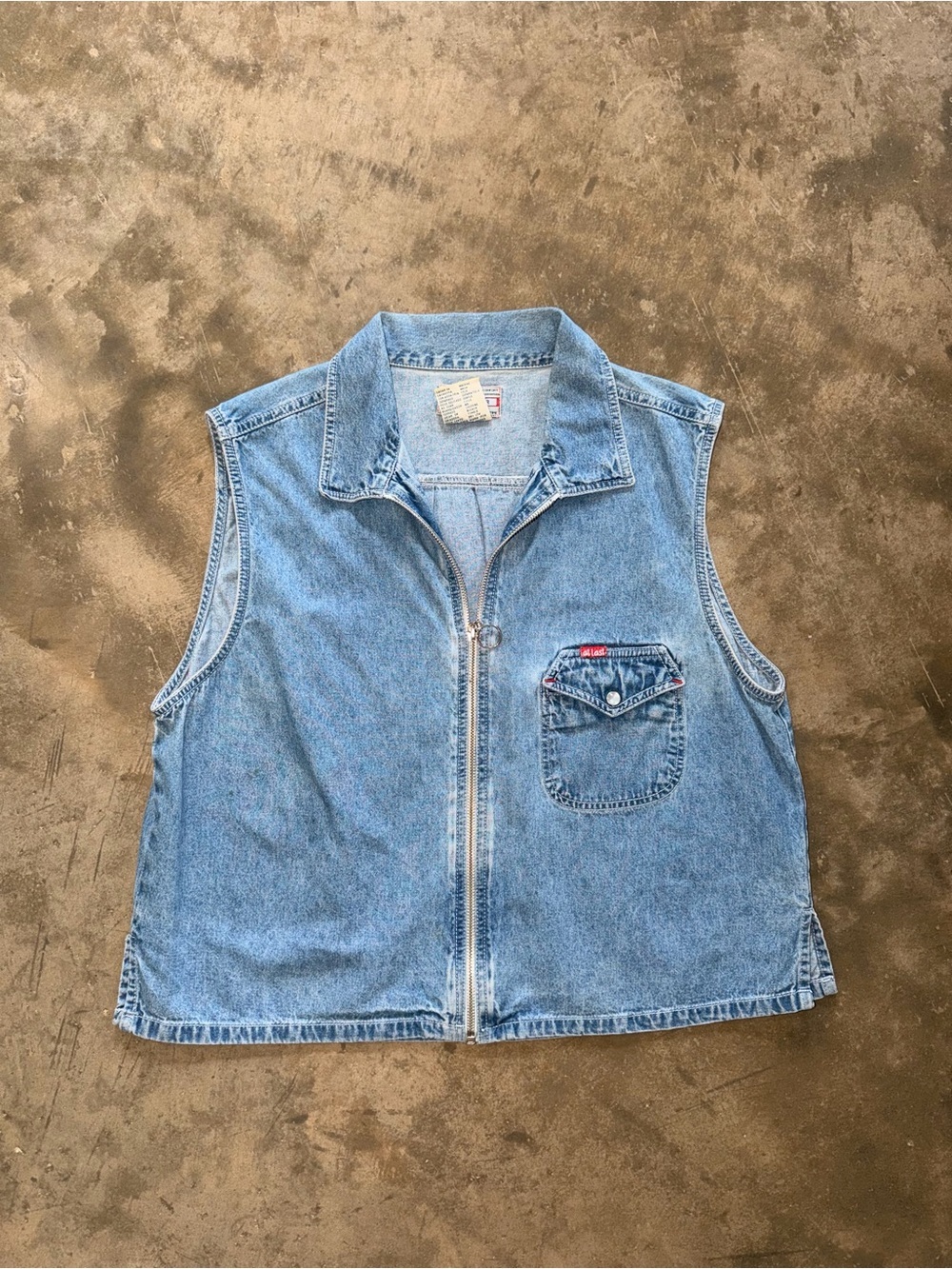 Vintage At Last Denim Zip Vest Women’s Large Blue Cotton Y2K Utility